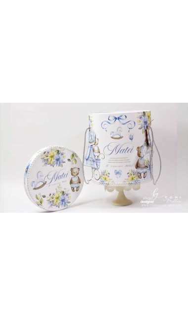 Trusou botez cu ursuleti ponei si flori albastre Teddy Bear Blue 8